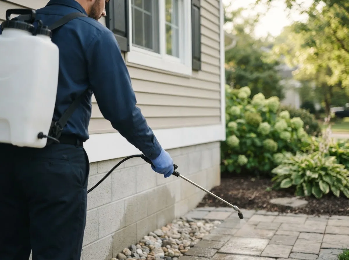 Pest control technician inspecting a home in Balta, ND